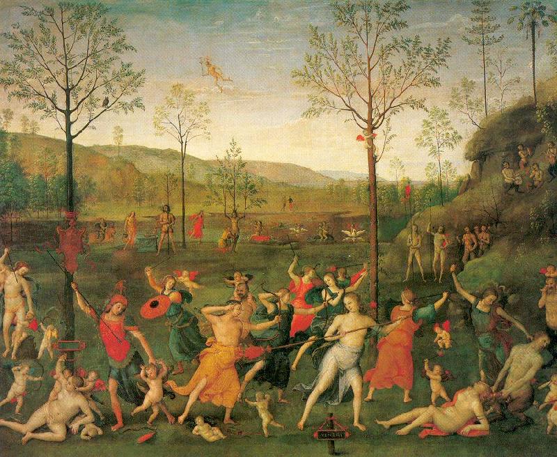 PERUGINO, Pietro The Combat of Love and Chastity oil painting picture